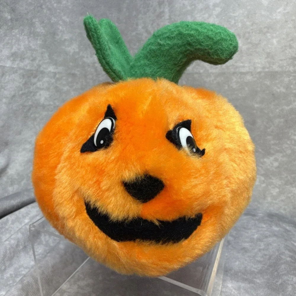Vintage 80's Cuddle Wit Pumpkin Jack O Lantern Halloween Plush Lot Of 2 Decor 6